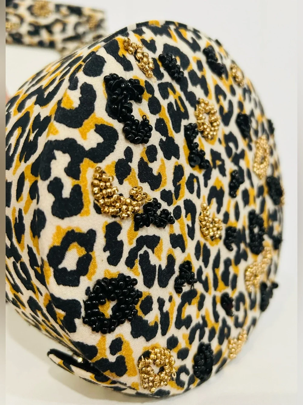 Leopard Print Round Jewelry Box with Matching Photo Frame and Beaded Accents